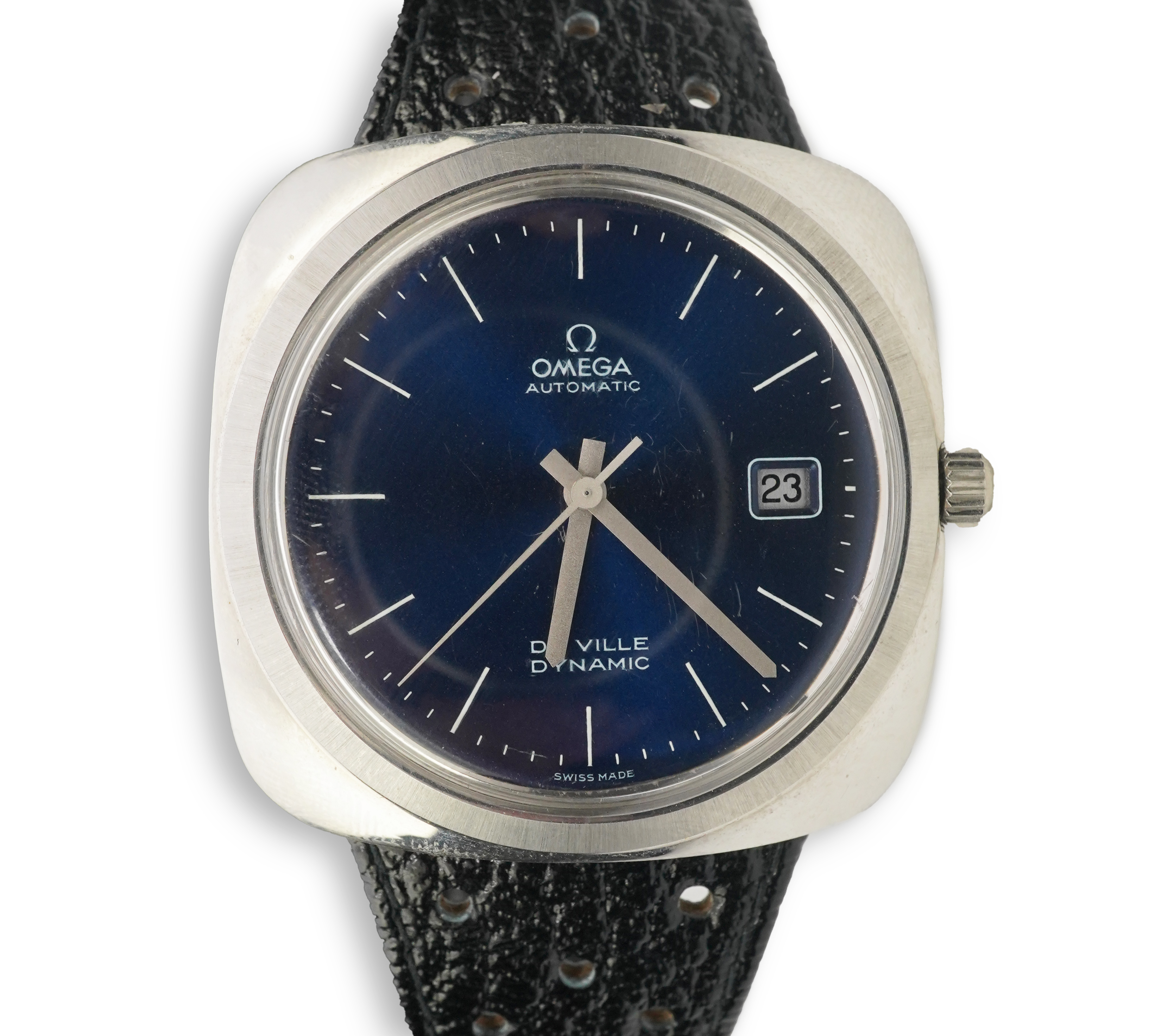 A gentleman's 1970's stainless steel Omega de Ville Automatic Dynamic wrist watch, on an Omega steel and leather strap